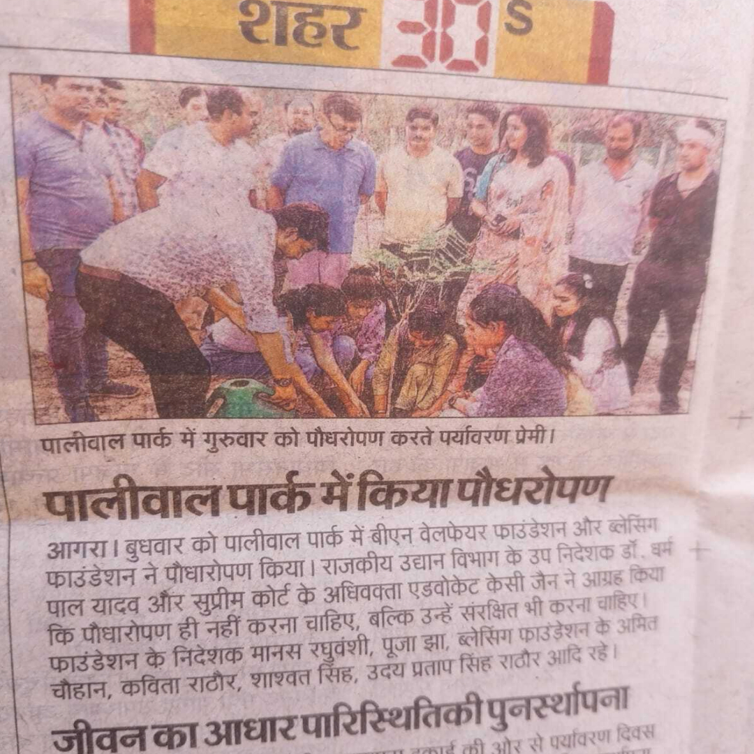 We_BlessingF's tweet photo. 🌿 Huge thanks to all the print media for covering our World Environment Day plantation drive! With @BNWelfare, Blessing Foundation planted 2,500 trees in Agra on June 5th. 🌱💚 We'll plant 5,000 trees by July and ensure their growth for a year! #GreenAgra #CSR #MediaSupport https://t.co/HLwwhfGApS