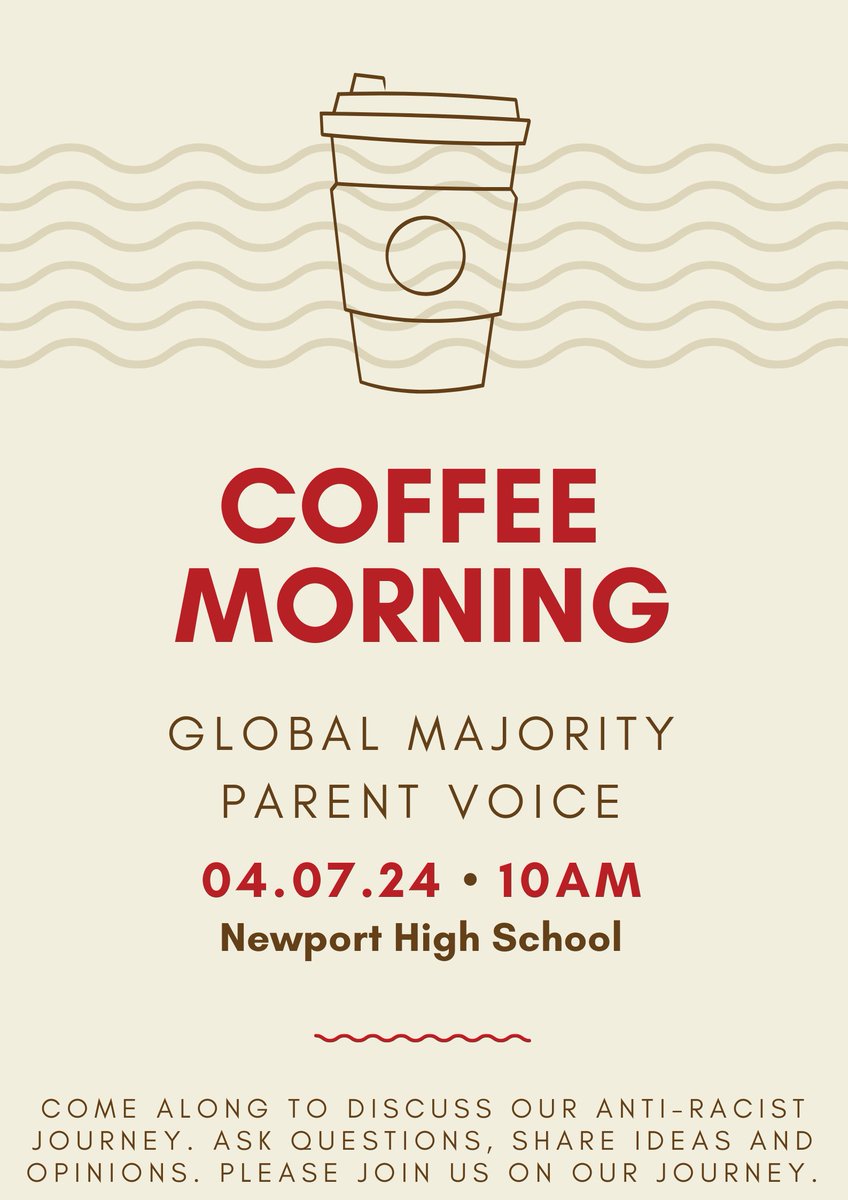 Our 1st Global Majority Parent Voice coffee morning is coming up and we're inviting parents and carers of our Black, Asian and Minority Ethnic learners to come along to chat about our anti-racist journey and diversity across our  curriculum. We'd love to hear your thoughts.