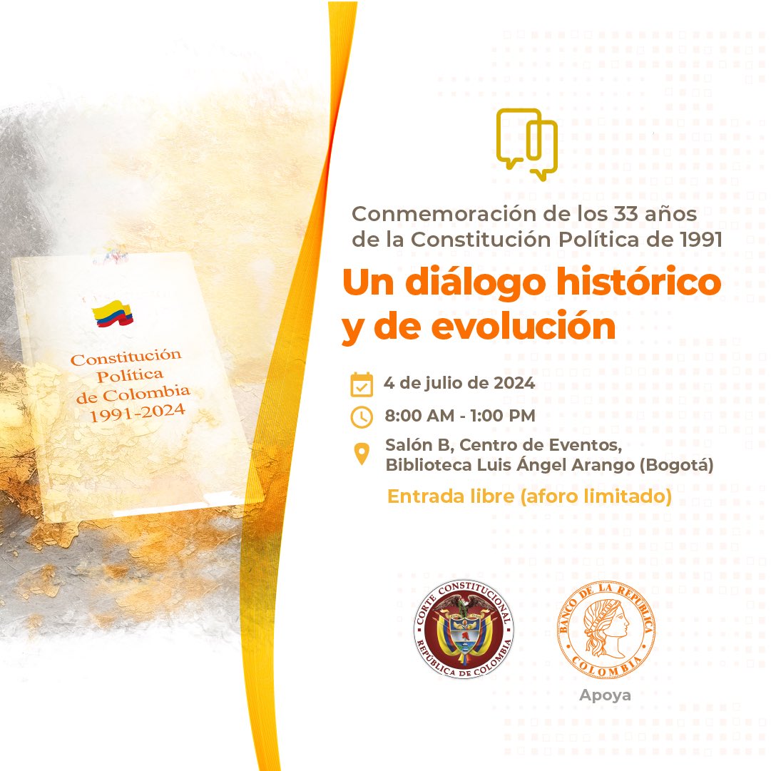 CConstitucional's tweet photo. #LaCorteInforma | Con un diálogo histórico y de evolución, la Corte conmemorará los 33 años de la Constitución Política de 1991 🧵 1/2 https://t.co/6bXisUj66P