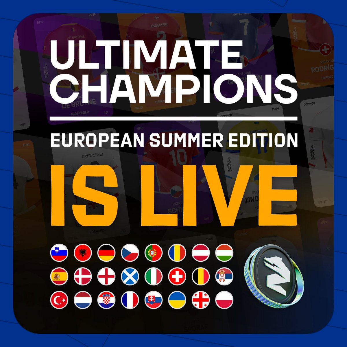 Our new football game is LIVE ⚽️⚡️

Open packs, trade players, and build the ultimate Euro Cup fantasy squad

$200,000 of UNA in rewards will be distributed to players 🤯

Play now: europe.ultimate-champions.com