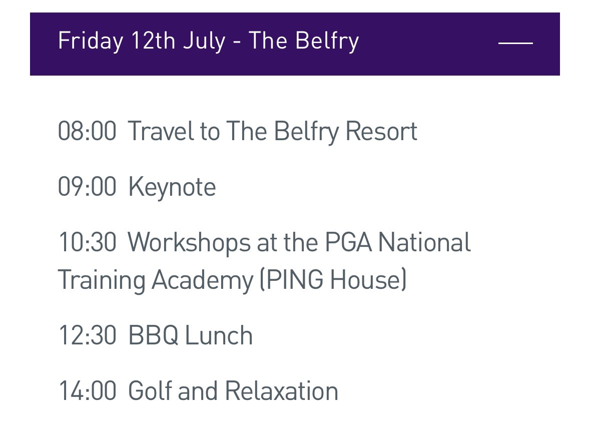The schedule for the final day of the 11th World Scientific Congress of Golf is getting finalized now. We’ll announce the final keynote presenter very soon. Workshops will include Golf Psychology with Dr Karl Steptoe, S+C with <a href="/JackWells009/">Dr Jack Wells</a> and Biomechanics with <a href="/SashoMacKenzie/">Sasho MacKenzie</a>