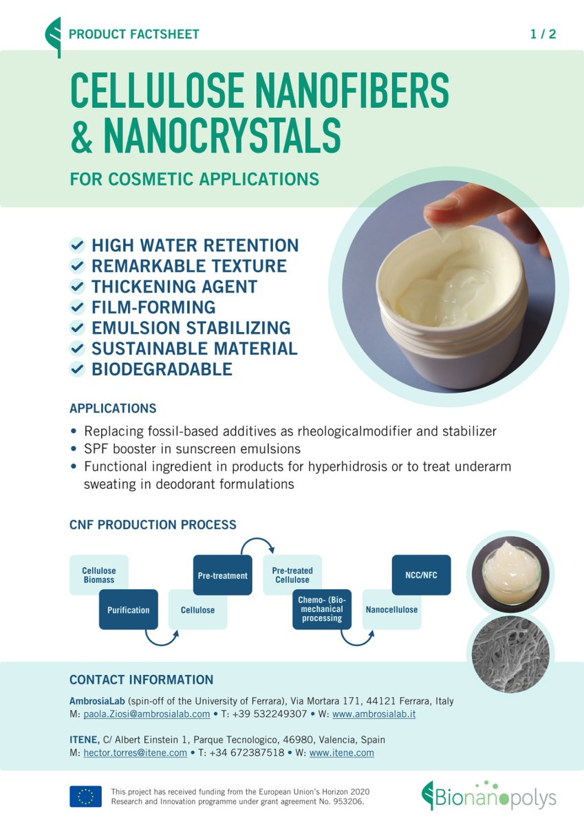 bionanopolys's tweet photo. 🎉 Our first success story is finally here!
Learn in our factsheet below the possibilities and advantages of using #bionanomaterials in #cosmetics, such as sunscreen ☀️
#SucessStories
@itene @CENTI_PT @ambrosialab @PZiosi96443 @aitex_es @Bioref_Cluster https://t.co/RK9dfMNwd3