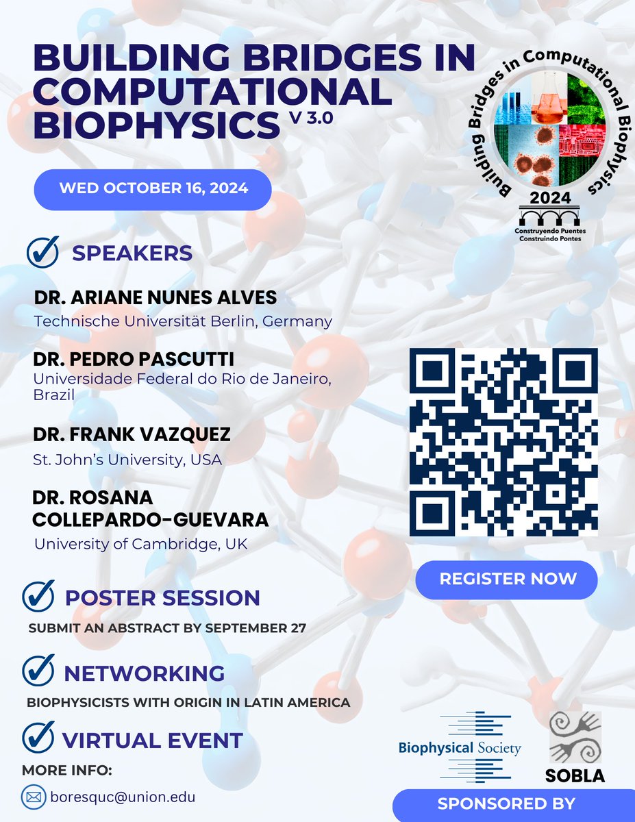 Very happy to be co-organizing this networking event sponsored by <a href="/BiophysicalSoc/">Biophysical Society</a> ! Let's get the Latin-American Biophysical community together and talk about science and promote new collaborations! And of course, this event is also open to the general public! Register now :)