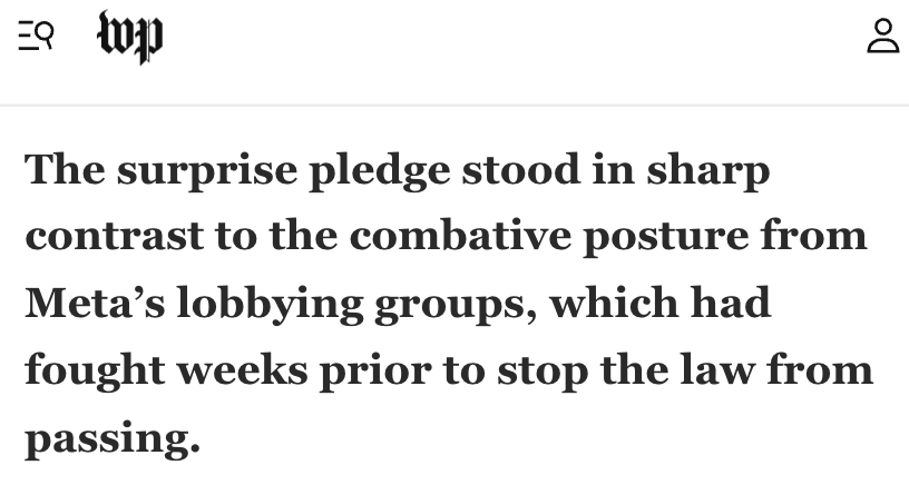 Tech_Oversight's tweet image. 💣TECH IN DISARRAY @Meta now says it WON’T support a Big Tech lawsuit to dismantle the landmark #MDKidsCode.

Meanwhile, they’re still funneling money to lobbying group NetChoice to do their dirty work. But Zuckerberg can’t hide behind the screen forever.
wapo.st/3xihe5p