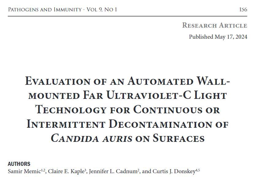 paijournal's tweet image. In this recently published #OpenAccess article, Memic and colleagues investigate the effectiveness of far UV-C light for decontamination of Candida auris on surfaces. Read more here: buff.ly/4b5DyNj