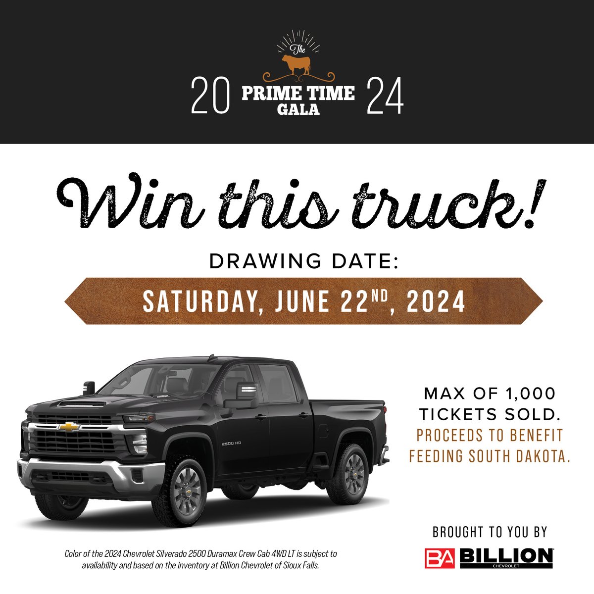 We're getting closer to picking a winner who will take home a 2024 Chevrolet Silverado 2500 Duramax Crew Cab 4WD LT.

Will it be you?

Get your raffle ticket today for a chance! 
🎟️ PrimeTimeGalaRaffle.com