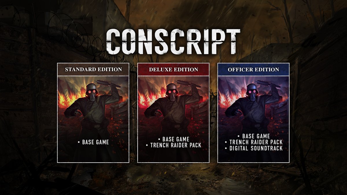 Soldiers! CONSCRIPT is available to pre-order now on PC and console!

Pre-order any edition to add a gold plated Mauser C96 to your arsenal! The Deluxe and Officer Editions also add the Trench Raider Pack, unlocking three additional uniforms!

Pre-order: conscriptgame.com