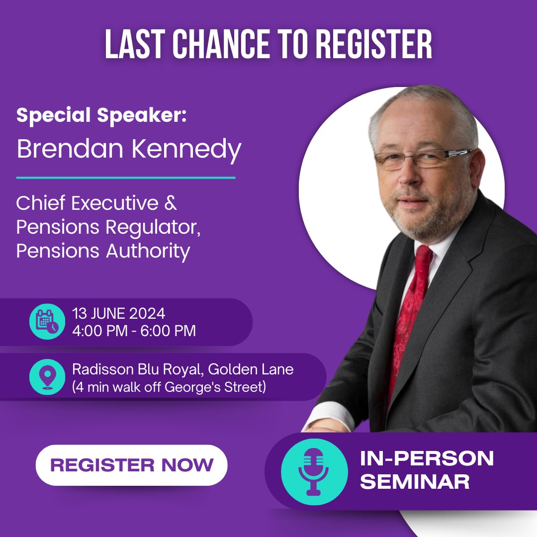 You don't want to miss this one!

We are delighted to have the pensions regulator Brendan Kennedy from The Pensions Authority speaking at our June regulatory update seminar, along with LCP Ireland who will run through their Master Trust Survey findings. 

Register here -