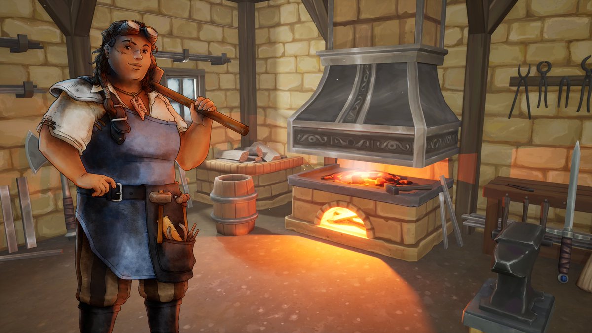 RedChopGames's tweet image. First look into one of our non-combat scenes for our prototype! Are we really making an RPG if we don't have a blacksmith's shop?

Bringing our mix of hand painted art styles into as much of the game as we can. Obviously WIP and all that.