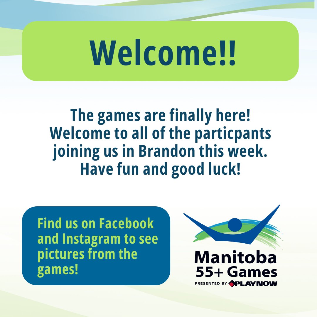 Brandon55Games's tweet photo. Welcome to everybody participating in the games and a BIG thank you to all of the volunteers who will be helping out this week!

Have fun and good luck!

#Manitoba55plusGames #55plusgames #BrandonMB55PlusGames https://t.co/1Mxcl4co5R