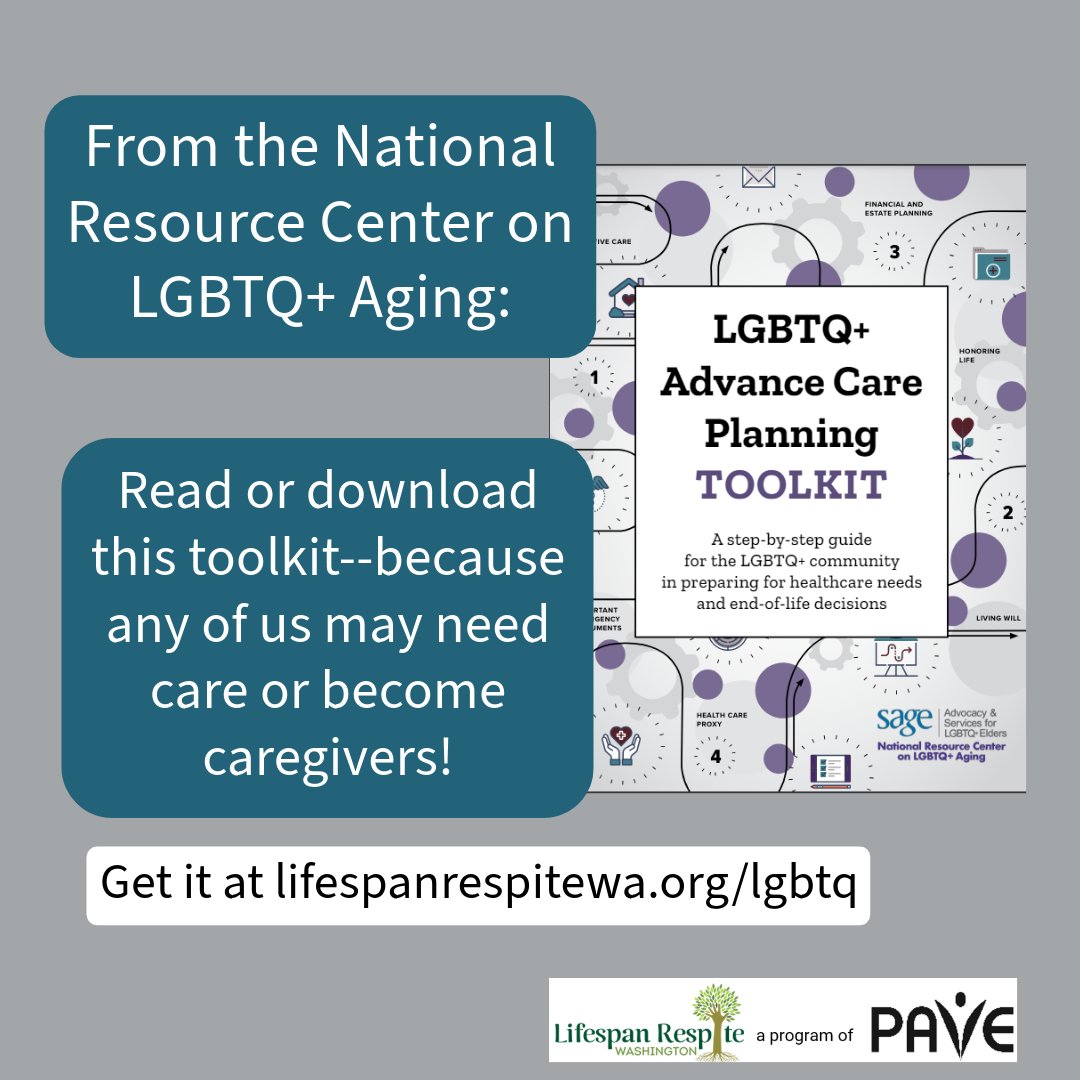 PAVE_org's tweet photo. Happy Pride Month! From the National Resource Center on LGTBQ+ Aging: an Advance Care Planning Toolkit, a step-by-step guide to prepare for healthcare needs and end-of-life decisions. Get the Toolkit at https://t.co/3OF9v5Dv0z https://t.co/P0GixYrhGi