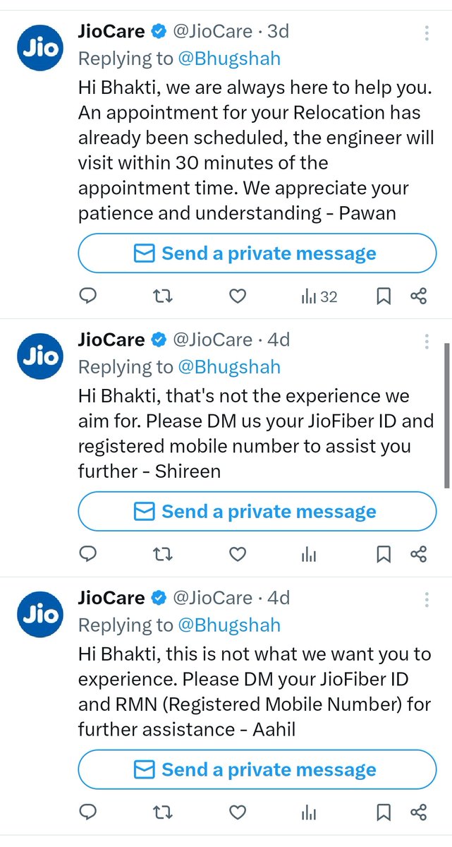 Bhugshah's tweet photo. @JioCare What would you say about these?
Do these look like resolutions?
No call no appointment no relocation done till date. Initial request date - 26May
Useless costumer service, will just cut the call &amp; not give even an acknowledgement number. Forget about issue resolving. https://t.co/5IIf5aK3vY