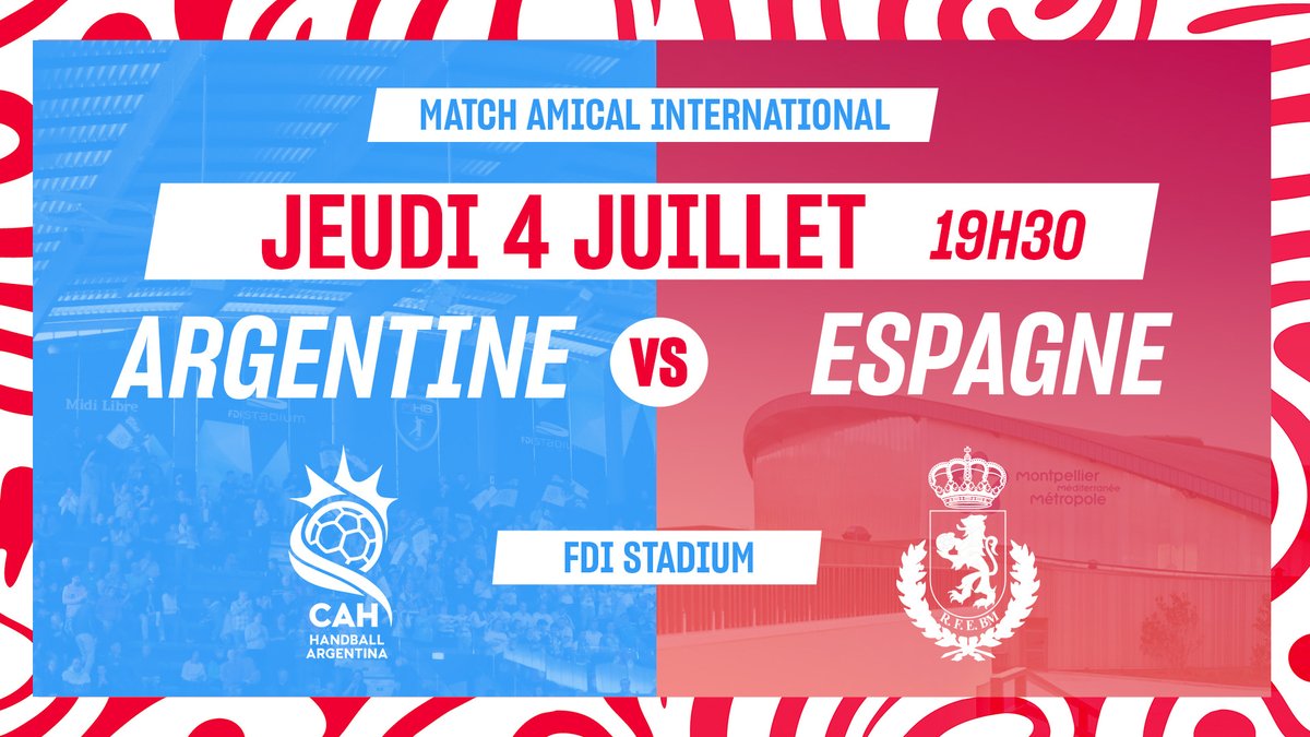 mhbofficiel's tweet photo. Jeudi 4 juillet à 19h30, le #FDIStadium accueillera les deux sélections de l'Espagne et de l'Argentine, pour un match amical international avant les Jeux Olympiques.
Un évènement #MHBEvents avec @Montpellier3m @Occitanie
📲 Infos et réservations ➡️ https://t.co/aMvwBKH2jr https://t.co/ixskxm8ZvU