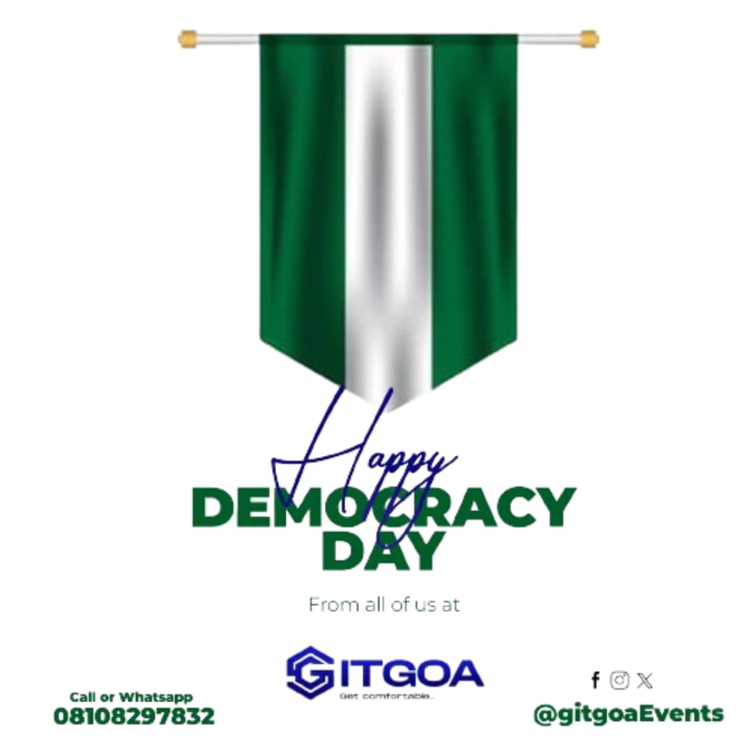 withLevelUp's tweet photo. Happy Democracy Day from the GITGOA Events team! 🎉🇳🇬 Let's join hands and commemorate the progress we've made towards a more united and free Nigeria. 🎇 #DemocracyDay #Nigeria #GITGOAEvents #LevelUpTech https://t.co/4x0qgRwUVB