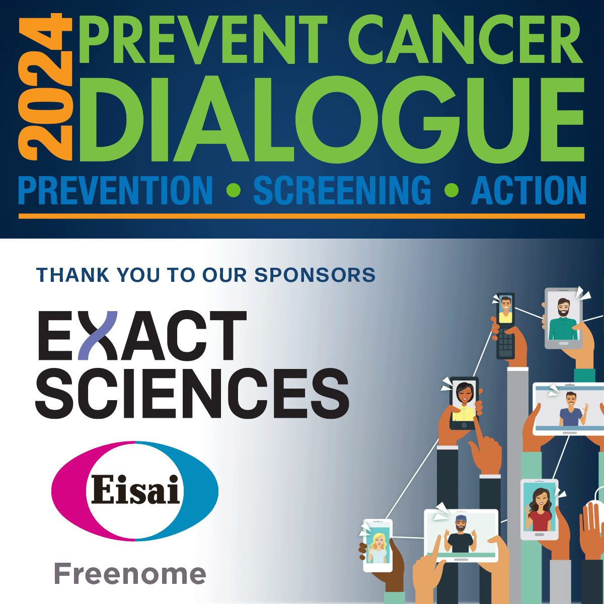 preventcancer's tweet photo. We're kicking off the second of three #PreventCancerDialogue discussions at 1 p.m. ET today on #PatientNavigation! 

💻 Join us: https://t.co/dLnRZ2G1Qd

Thank you to our sponsors—@ExactSciences, @EisaiUS &amp; @freenome—for making today's event possible! https://t.co/tWjpgzQgds