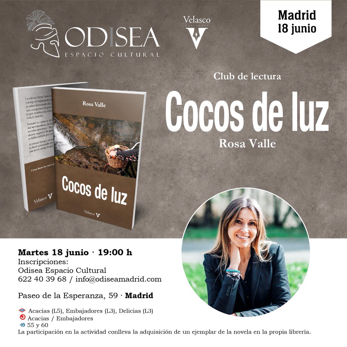MADRID
Cocos de luz, de <a href="/RosaMValle/">Rosa Valle</a>, protagonista del club de lectura de nuestra librería el martes 18 de junio. 
Dos mujeres, abuela y nieta, entre las que se establece un diálogo intergeneracional, que vertebra una trama en la que se oculta un importante secreto familiar.