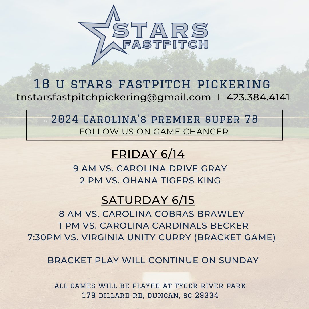 Schedule for Spartanburg this weekend! 

Let’s go Stars! ⭐️