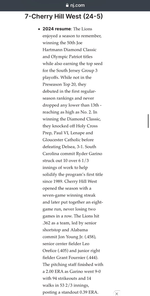 CHW_Baseball's tweet photo. CHW Lions (24-5) finish the season as the #7 overall ranked team in NJ (https://t.co/692AHMpzE9).

CHW finished as the #3 overall program in SJ &amp; Top Public High School!

Diamond Classic Champs 💎🏆
Olympic-Patriot Champs 🏆 
Camden County Champs 🏆
Rohrer Champs 🏆
#TNG https://t.co/xy8bJLU75c