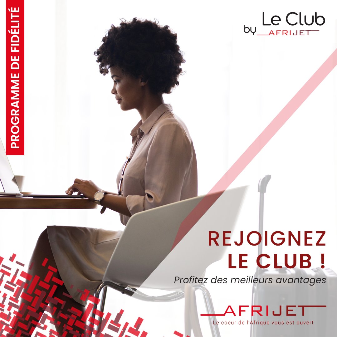 Rejoignez notre programme de fidélité #LeClub et cumulez des miles pour chaque franc CFA dépensé 🛫
Avec Le Club, profitez  de nombreux d'avantages : achat de billets primes, des excédents de bagages, des accès à nos différents Business Lounges  

👉🏽 Pour plus d’infos,