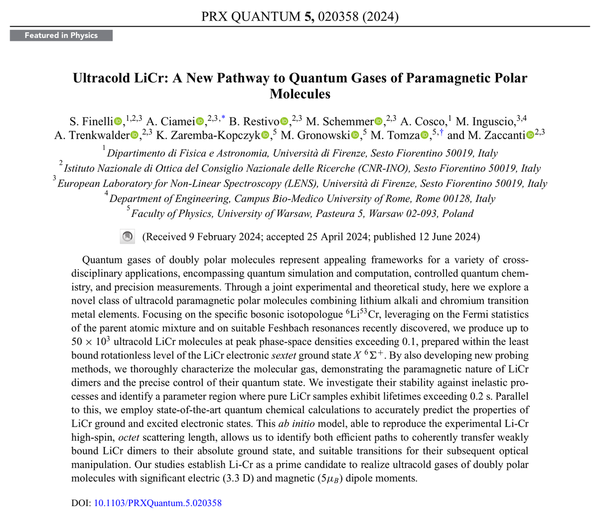 QuantMol's tweet photo. Our new research article on "Ultracold Li⁢Cr: A New Pathway to Quantum Gases of Paramagnetic Polar Molecules" published in @PRX_Quantum together with the experimental group of Matteo Zaccanti at @LENSQGases. 
https://t.co/9OpPs0F1RE https://t.co/8qAP9KtGMJ