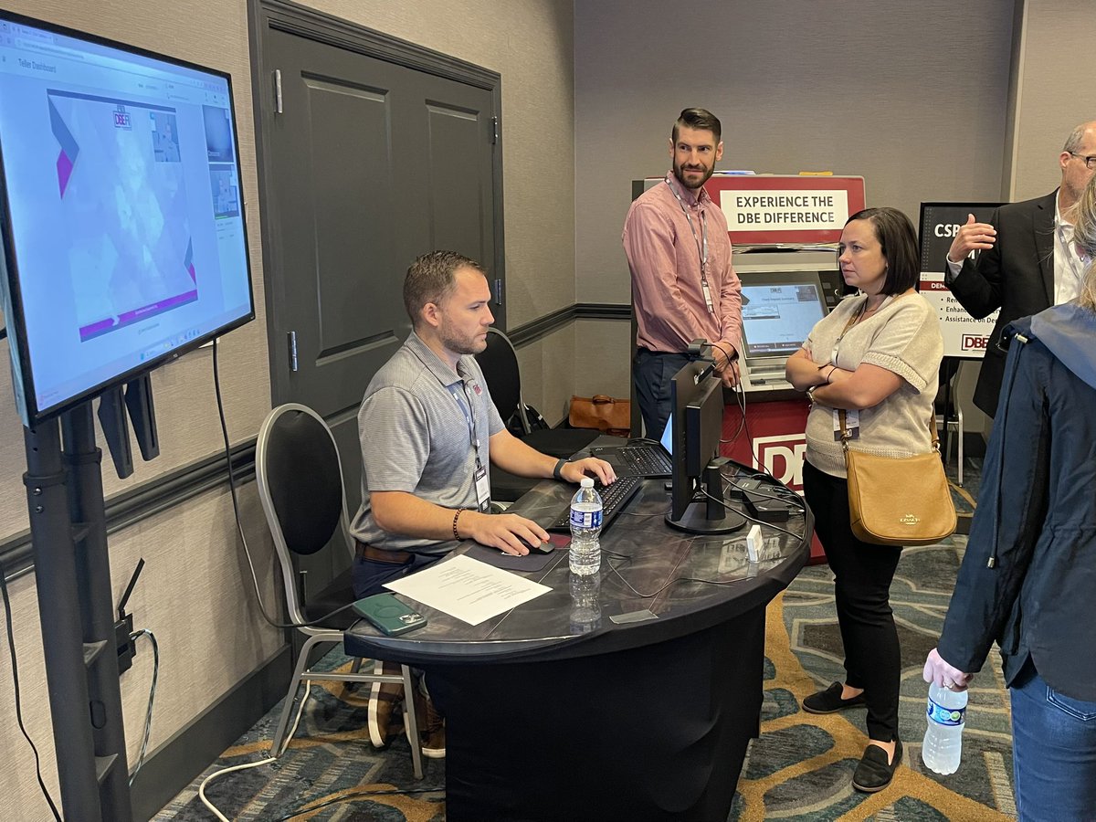 databusinesseq's tweet photo. The DBE team is ready to talk with Forum attendees and demo the solutions present — Elevate, Encompass Secure, ITM with CSP, and the Glory GLR-100. #DBEforum https://t.co/Yy9lAEstHz