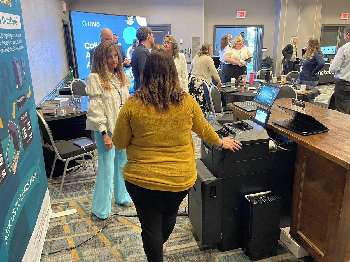 databusinesseq's tweet photo. The DBE team is ready to talk with Forum attendees and demo the solutions present — Elevate, Encompass Secure, ITM with CSP, and the Glory GLR-100. #DBEforum https://t.co/Yy9lAEstHz