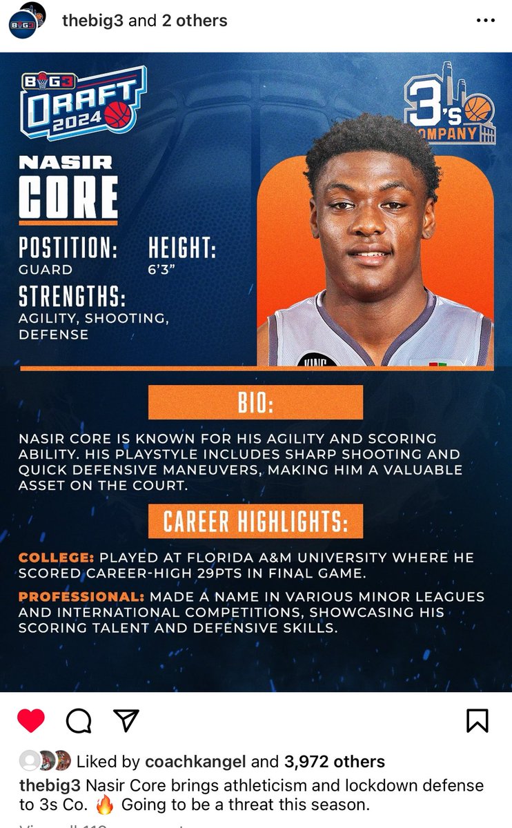 FHS_BoysBball's tweet photo. BIG NEWS FREEDOM! Our very own @nasir_core5 just got drafted to the Big 3!
This is gonna be epic! Get ready to see Nas light it up on the court. We’re all hyped to cheer him on. Let’s go Nas! #freedombasketball #letsgofreedom #freedomalumni https://t.co/KOmdMQHLfm