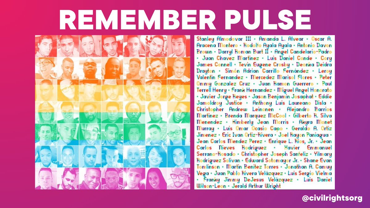 civilrightsorg's tweet image. Today marks eight years since the tragic #PulseShooting in an Orlando nightclub during #Pride month.

We continue to honor the victims of Pulse by rejecting hate, fighting for justice and for LGBTQ equality. 🏳️‍🌈