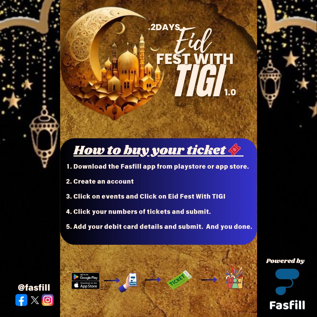 Fasfill's tweet photo. Hello people of Kaduna!

Amazing news! Fasfill will be giving a 50% discount to the first 50 people who buy their Eid Fest with Tigi event tickets, happening on the 18th and 19th of this month.

Get it by simply downloading the Fasfill app, click on events, next click on https://t.co/rFqtShHvDi
