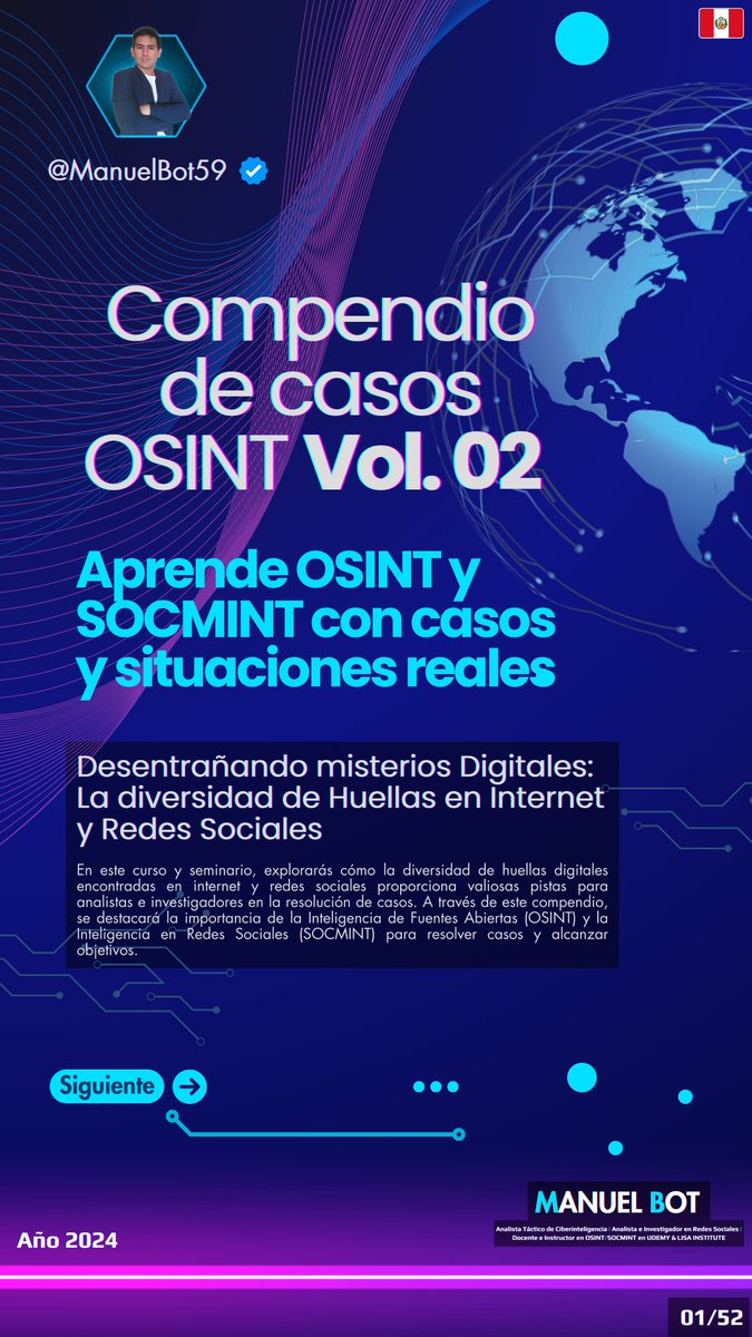 ManuelBot59's tweet photo. 🚀 ¡Actualmente vengo grabando un curso muy interactivo denominado "Aprenda #OSINT y #SOCMINT con casos reales". Con más de 15 casos resueltos y 14 horas de grabación! 

¿Desearías adquirir este curso totalmente GRATUITO? 

¡Instrucciones! ⬇️

#ciberinteligencia #udemy #infosec https://t.co/NoJFQ4iDGb