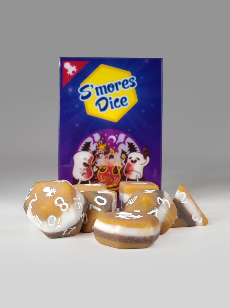 KrakenDice's tweet photo. New S'mores 8pc Mini Dice Set is out now! You loved the Sweet Heart Mini Dice Set so much we shrunk S'Mores to match!  #DND #TTRPG #KrakenDice #Pathfinder #CuteDice #Dice #D20 #DiceGoblin #DragonHaord #CuteDice https://t.co/ra6CWuFOUq