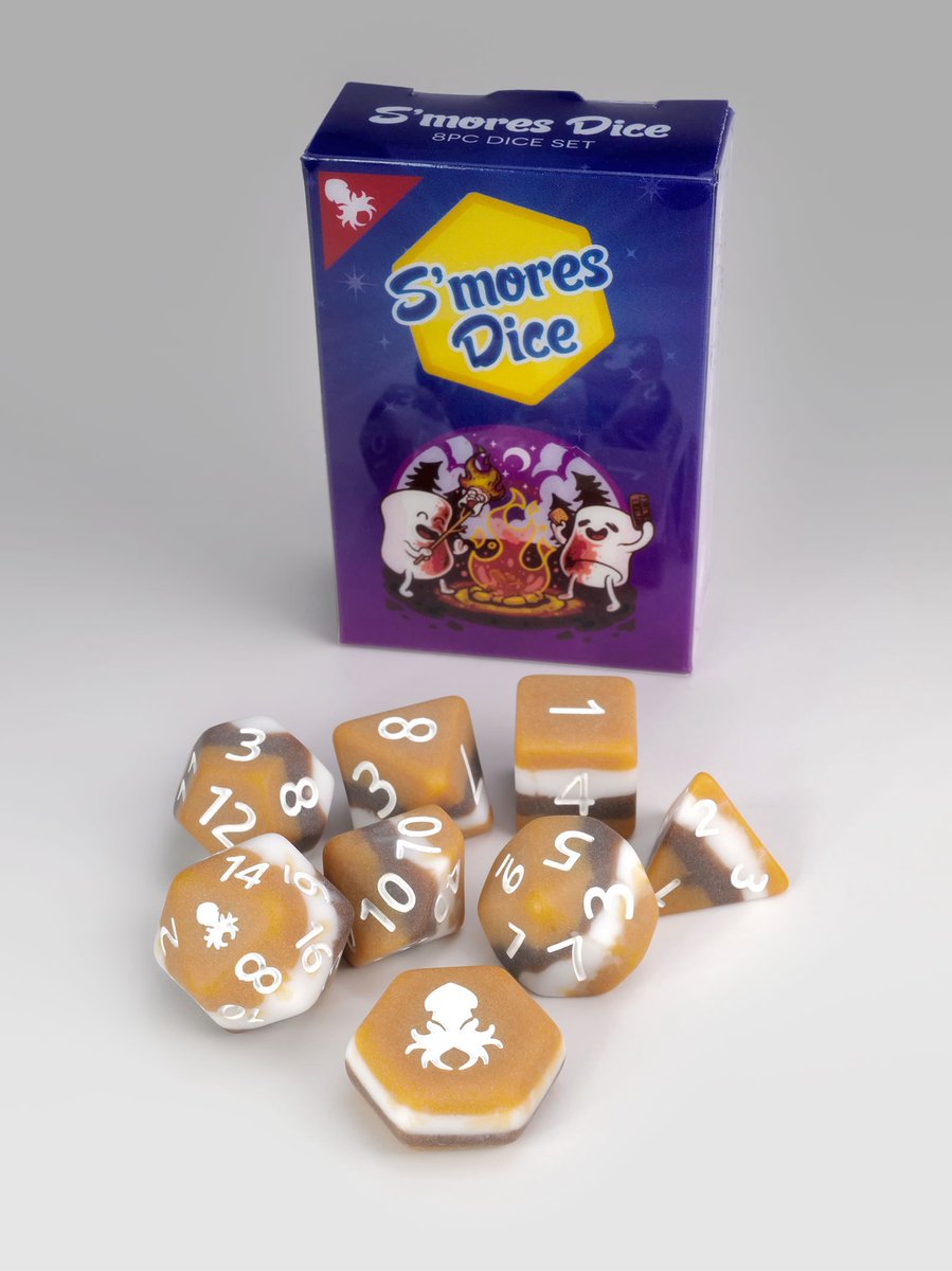 KrakenDice's tweet photo. New S'mores 8pc Mini Dice Set is out now! You loved the Sweet Heart Mini Dice Set so much we shrunk S'Mores to match!  #DND #TTRPG #KrakenDice #Pathfinder #CuteDice #Dice #D20 #DiceGoblin #DragonHaord #CuteDice https://t.co/ra6CWuFOUq