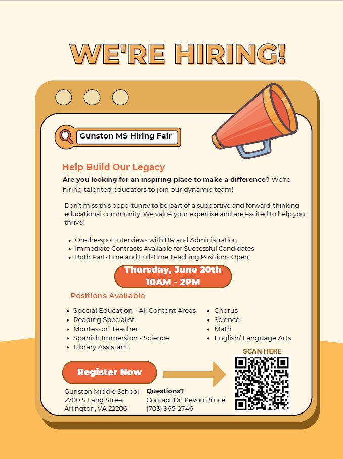 APS Talent Acquisition and Management (@apstalent) on Twitter photo Come work at Gunston! Join us for our job fair on June 20th! Click the link to register!
docs.google.com/forms/d/e/1FAI… Come work at Gunston! Join us for our job fair on June 20th! Click the link to register!
docs.google.com/forms/d/e/1FAI…