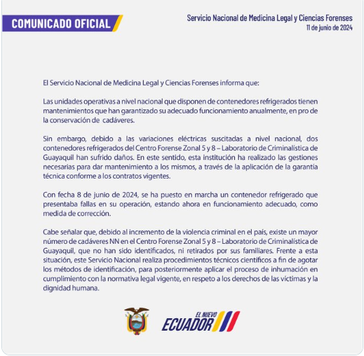 Vector_ecu's tweet photo. Colapsó la morgue en Gye
El incremento de violencia en Gye ocasionó que el número de cadáveres sin identificar se incrementara en la morgue. El organismo indicó que en las últimas semanas un mayor número de cadáveres «no han sido identificados ni reconocidos por sus familiares». https://t.co/6qHAll0oXW