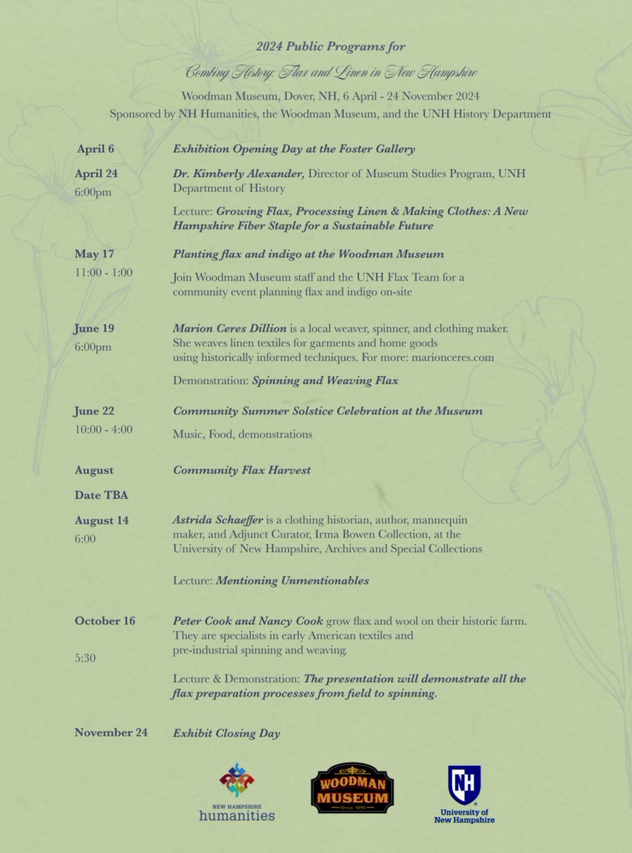SilkDamask's tweet photo. Join us at #CombingHistory exhibit @WoodmanMuseum for lectures, demos &amp; community celebrations centered of #Flax &amp; #Linen in #NewHampshire @UofNH #sustainable #circularfashion #makeit #wearit #mendit https://t.co/HDTdWVmasH https://t.co/mhuXFgTiLF