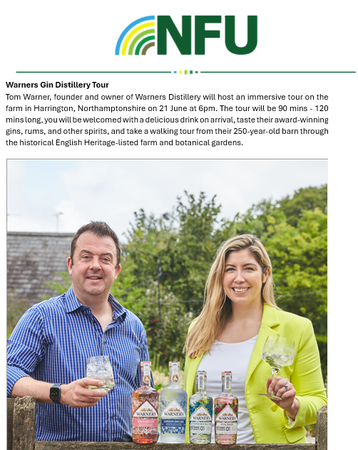 A lovely evening awaits LNR members at Warners Distillery, Harrington, 21st June at 6pm, with both a tour &amp; tasting opportunity.

As my last farm walk before leaving the NFU at the end of June I hope to see many of you there!