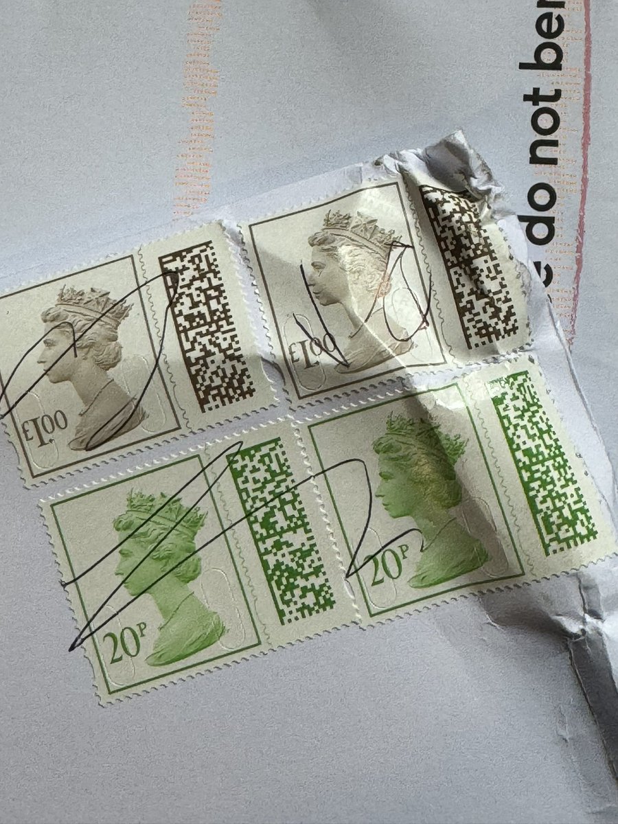 Seriously, does <a href="/RoyalMail/">Royal Mail</a> employ people to strike through all stamps with a ball point pen? Or did my neighbours toddler get to this before me 🤷🏼‍♂️ #postagestamps