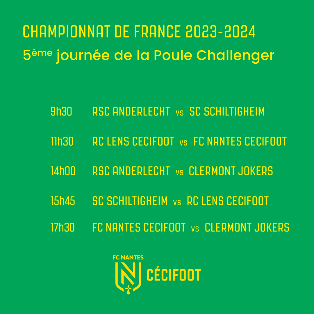 📅 Le programme 📅

Découvrez le programme de la 5ème journée de la Poule Challenger du Championnat de France de Cécifoot (catégorie B1/Aveugles), qui se déroulera ce samedi 15 juin à Bondy.

#FCN #Cécifoot #Handisport