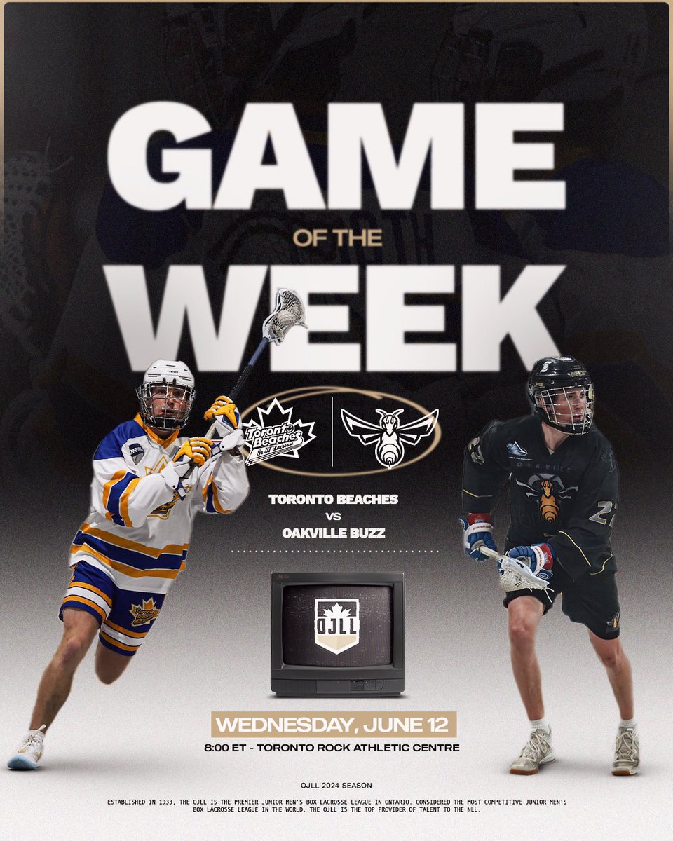 Tonight in the OJLL: Oakville Buzz travel to the Toronto Rock Athletic Centre to take on the Toronto Beaches

📆 June 12th
🕗 8:00 ET
📍Toronto Rock Athletic Centre
📈 bit.ly/OJLLstats
📺 bit.ly/OJLLTV
