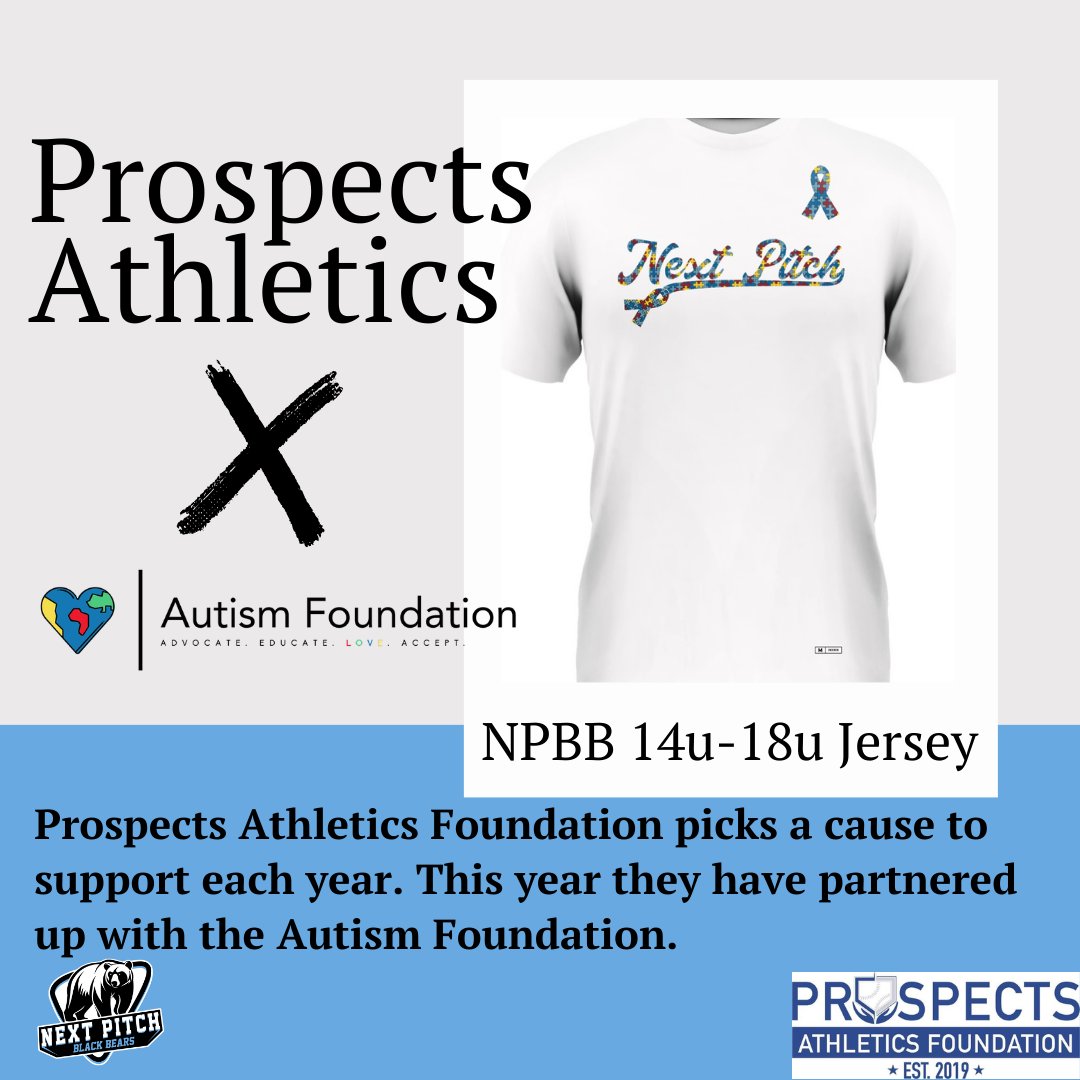 Each of our 14-18u team are given a jersey free of cost - We ask in return that you donate to support the Autism Foundation and Prospects Athletics Foundation. 

All proceeds will be given to both foundations. 

To make your donation use the link below: prospectsathletics.app.neoncrm.com/forms/t-shirt-…