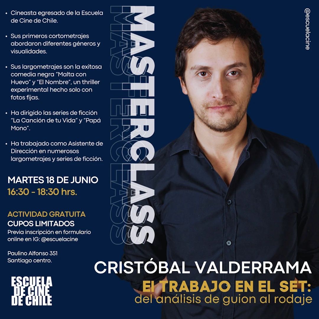 escuelacine's tweet photo. Queremos invitarte a una nueva MASTERCLASS a cargo de Cristóbal Valderrama, ex estudiante de nuestra Escuela, quien nos guiará por las etapas de la preparación del rodaje; desde el análisis de guion, pasando por el trabajo...
15 cupos público general!
https://t.co/bDT3EGc58Q https://t.co/S5so9cNfT1