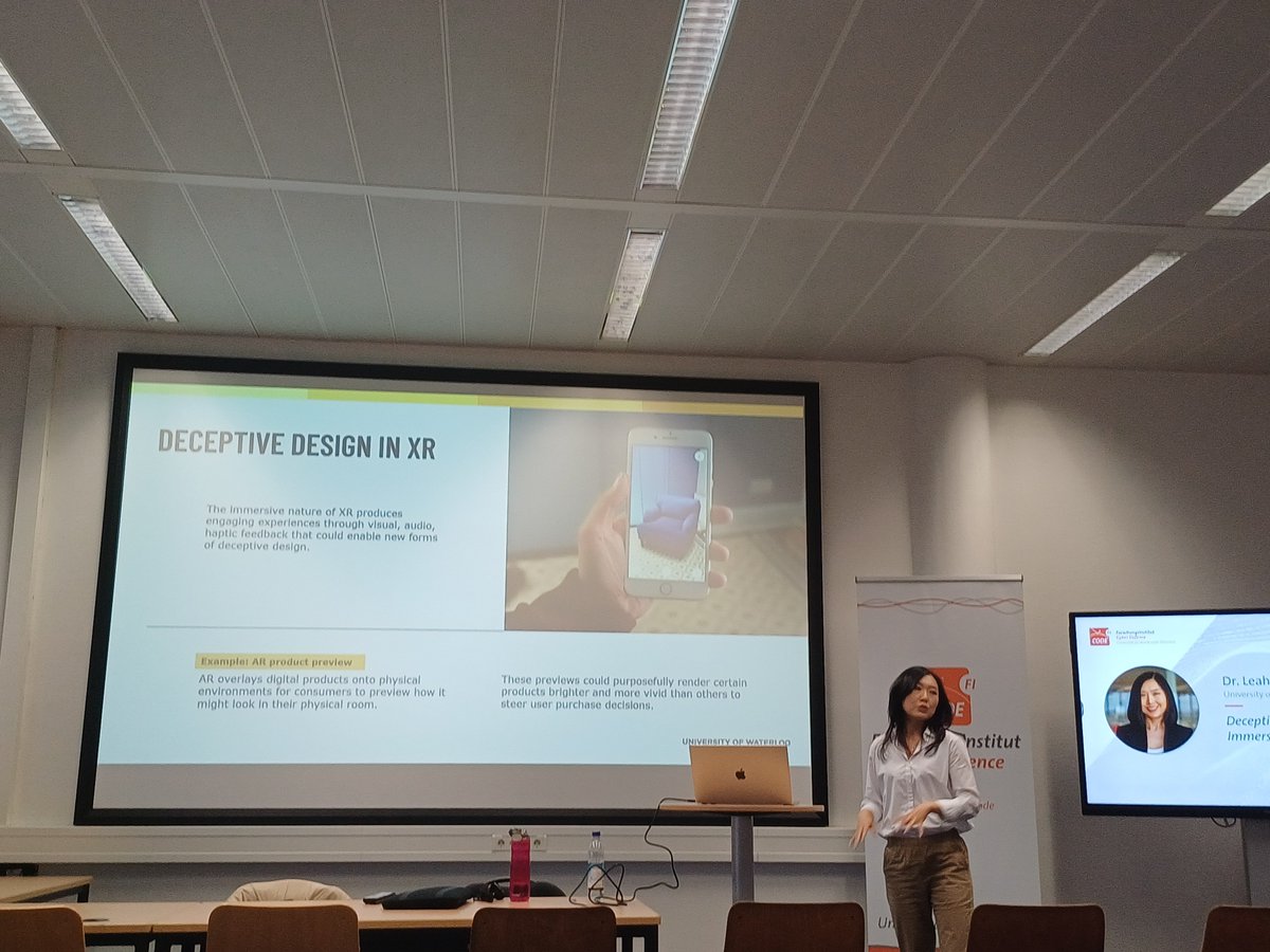 Viktorija Paneva (@vikpaneva) on Twitter photo Dr. Leah Zhang-Kennedy from <a href="/uwstratford/">UWaterloo Stratford</a> on deceptive designs and data privacy in immersive XR <a href="/FI_CODE/">FI CODE</a> 🕵️♀️🔒
@USECUnibwM #CODE_Kolloquium
<a href="/uwaterlooARTS/">UWaterloo Arts</a> Dr. Leah Zhang-Kennedy from <a href="/uwstratford/">UWaterloo Stratford</a> on deceptive designs and data privacy in immersive XR <a href="/FI_CODE/">FI CODE</a> 🕵️♀️🔒
@USECUnibwM #CODE_Kolloquium
<a href="/uwaterlooARTS/">UWaterloo Arts</a>