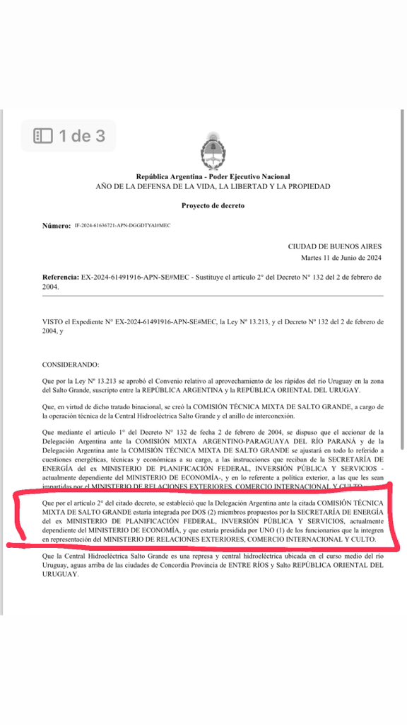 cristiancim's tweet photo. ALERTA TOTAL 🚨‼️Esto le dieron al senador Kuieder de entre Ríos a cambio del quórum y su voto a la ley bases? Que la provincia de entre Ríos sea ahora la que designa a la totalidad (3) de los miembros de la comisión técnica mixta de salto grande?
Este es el decreto FECHADO AYER! https://t.co/yMMFA341s4