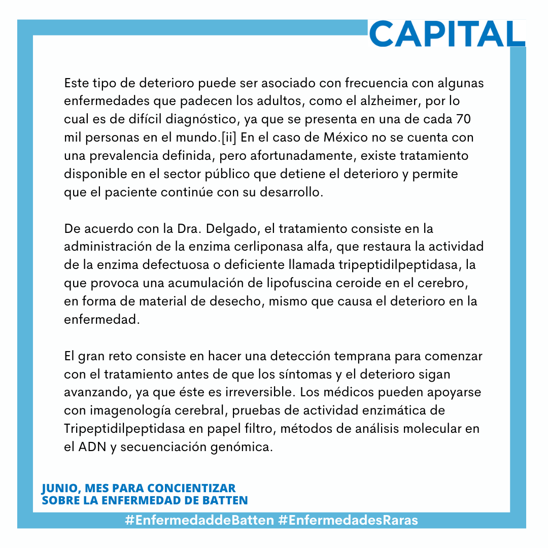 FabryGrupo's tweet photo. 💙 Amigos, recordemos que JUNIO es para concientizar sobre la #EnfermedaddeBatten, es por eso que compartimos la nota de @capitalmexicomx sobre las señales de alerta.
Pasen a leer y no duden en seguirlos para mantenerse informados.
#BattenDay #EnfermedadesRaras #BajaPrevalencia https://t.co/tAspwq5zEY
