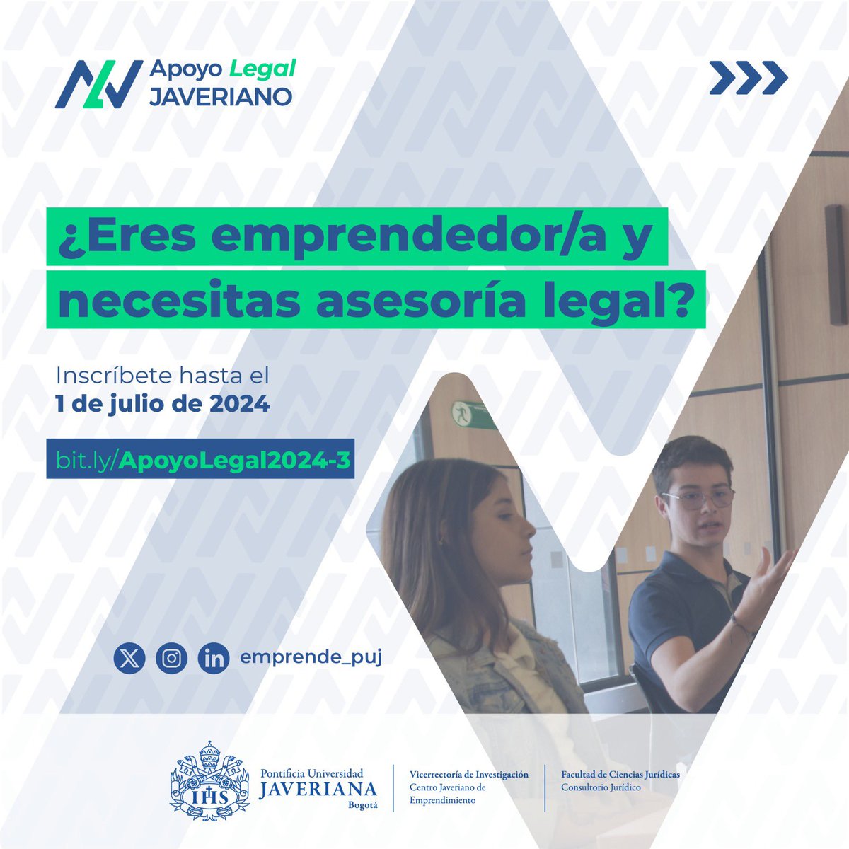 Emprende_PUJ's tweet photo. ¿Eres emprendedor y necesitas asesoría legal?
 
Inscríbete a Apoyo Legal Javeriano, un programa gratuito de 7 semanas que te ayudará a resolver 2 necesidades legales de tu emprendimiento. 

 Inscríbete aquí : https://t.co/9jxcbJzppQ💻

@UniJaveriana https://t.co/jfHQRrUWym