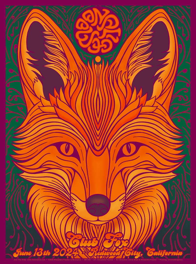 Moonalice's tweet image. TOMORROW! @Moonalice returns to Club Fox, Redwood City, CA, on Thursday, June 13, for an evening of psychedelic soul. Bring your dancing shoes!  

Doors 7; show 8
21+

TIX: eventbrite.com/e/moonalice-ti… 

Foxy poster by @afishcalledalex!

#music #livemusic #psychedelicsoul