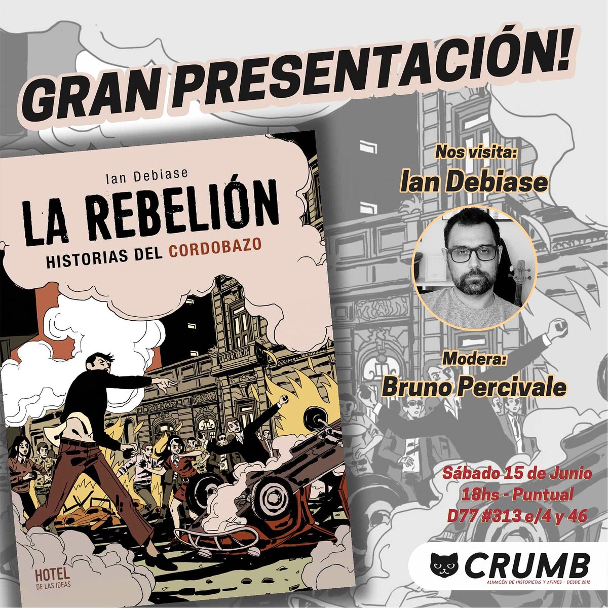 Espacio CRUMB (@espaciocrumb) on Twitter photo Este sábado presentamos "La Rebelión" de <a href="/ian_debiase/">Ian Debiase</a> editado por <a href="/HotelDeLasIdeas/">Hotel de las ideas</a>
Modera <a href="/el_bru/">Alanmooreano | @el-bru.bsky.social</a>
A las 18hs Puntual!
Les esperamos! Este sábado presentamos "La Rebelión" de <a href="/ian_debiase/">Ian Debiase</a> editado por <a href="/HotelDeLasIdeas/">Hotel de las ideas</a>
Modera <a href="/el_bru/">Alanmooreano | @el-bru.bsky.social</a>
A las 18hs Puntual!
Les esperamos!