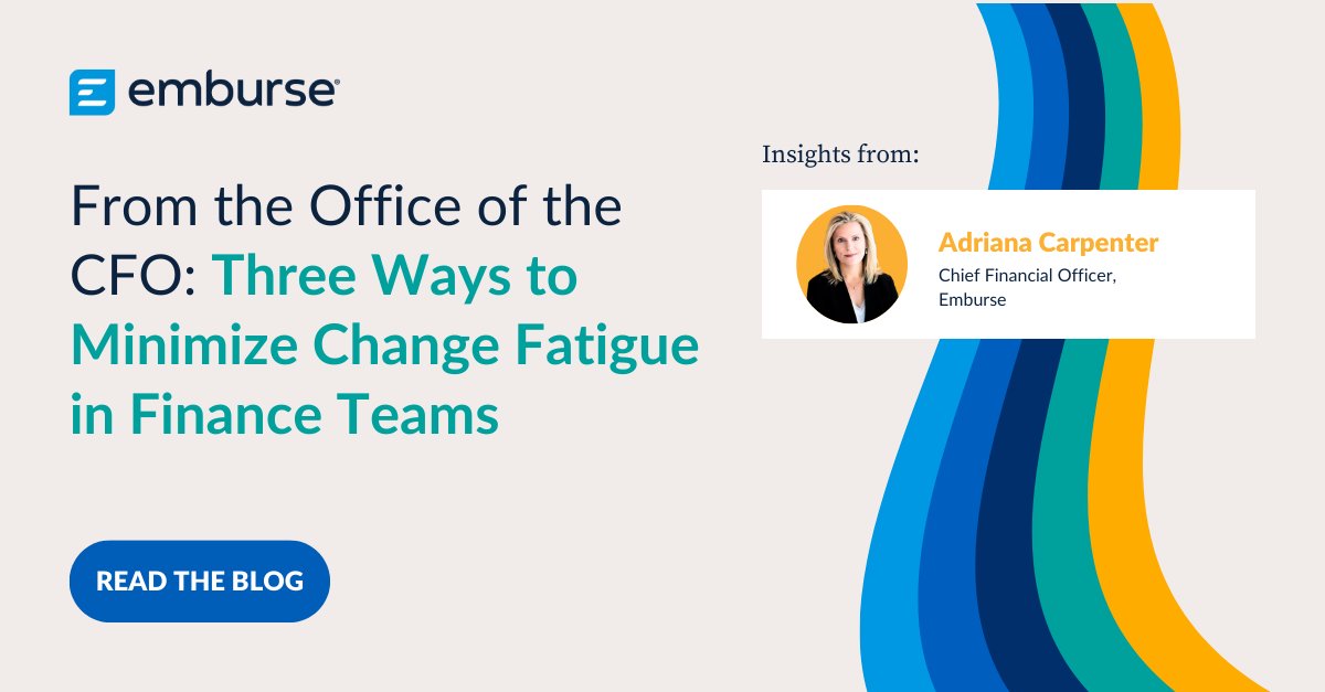 Change is a constant for every #finance team, but too much change can lead to feelings of fatigue and #burnout. 

Emburse CFO Adriana Carpenter shares her insights about how to keep teams engaged–even during a an era of frequent change: bit.ly/3KDcB8W
