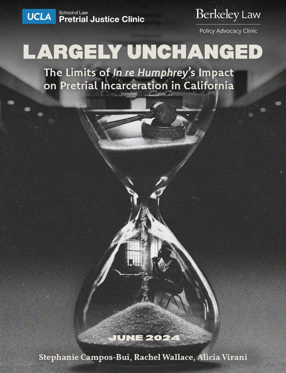 CJPUCLA's tweet photo. Check out the latest from UCLA's Pretrial Justice Clinic &amp; @BerkeleyLawPAC!

Largely Unchanged, The Limits of In re Humphrey on Pretrial Incarceration is an updated analysis of whether Humphrey is affecting the pretrial landscape in CA. 

https://t.co/APttPtHxPz https://t.co/TIadMSCGpw