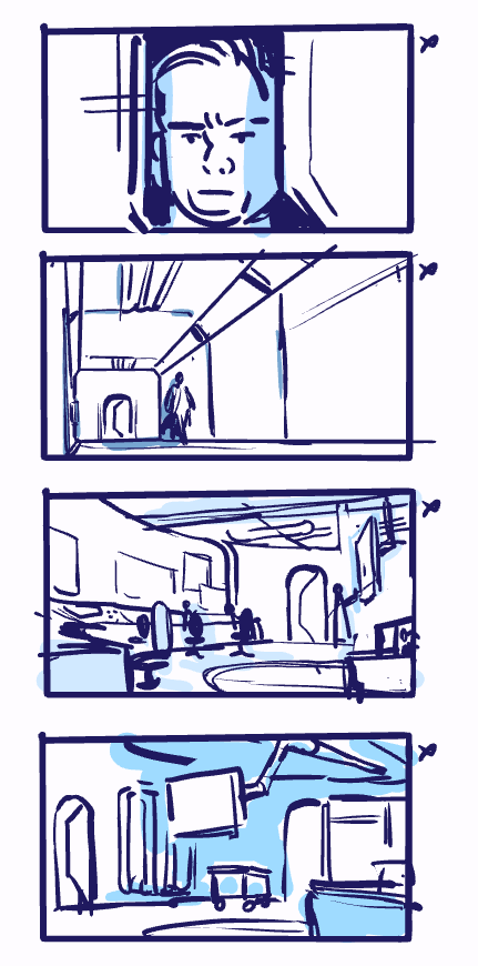 I like to figure out master shots or main Layout/BG compositions too so that my team can maximize reuse on the "money" shots. it's a nice way to have everyone on the same page and offload work from design dept (who's usually totally swamped by that point of time in the schedule)
